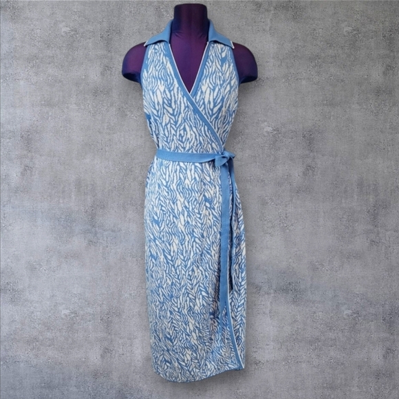 NWT Diane Von Furstenberg Target Collared Sea Twig Blue‎ Sweater Dress Large - Picture 1 of 12